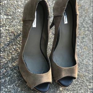 ZARA Brown Suede Wood Peep Toe Stiletto Heels 10